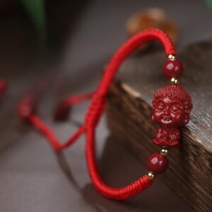 Cinnabar Zodiac Birth-year Buddha Eight Great Guardians Tiger Birth-year Red String Bracelet for Women and Men, Couple Bead