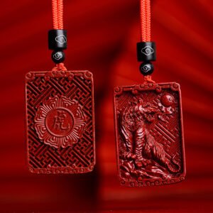 Genuine natural cinnabar zodiac pendant amulet necklace. Suitable for men of horse, pig, tiger, snake, monkey zodiac signs. Also a great accessory for women