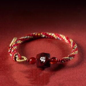 Hand - woven Red String Bracelet for Men and Women with the Guardian Deity of the Zodiac for the Year of the Snake made of Indian Rosewood