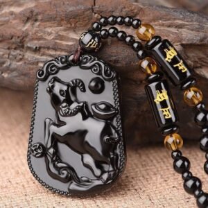Black glass Chinese zodiac pendants, imitation obsidian men's fashion necklaces, gift ornaments