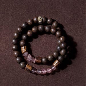 Natural agarwood, pure silver Chinese zodiac natal Buddha good luck ring, strawberry quartz double - loop bracelet, women's hand - worn jewelry