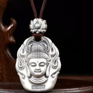 Pure silver S999 zodiac Buddha pendant for men and women, pure silver Chinese zodiac necklace pendant with Mahavairocana Buddha and Amitabha Buddha