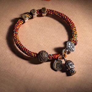 Dashantang Multicolored Rope Pure Silver Sanhe and Liuhe Zodiac Birth Sign Amulet Bracelet for Men, Tibetan-style Bracelet