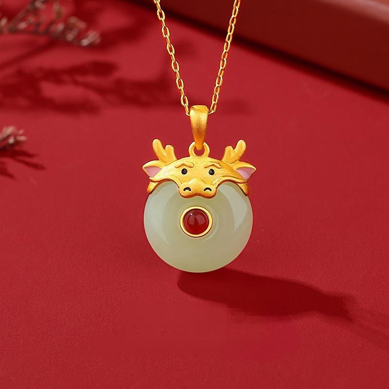 Original Hetian jade peace button cute snake necklace, 925 sterling silver Chinese zodiac animal necklace for the zodiac year, national trend collarbone chain for the Year of the Snake - Image 2