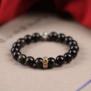 Natural obsidian prayer bead playing bracelet, life Buddha golden sheen obsidian bracelet, simple and elegant, suitable for both men and women, a gift for lovers
