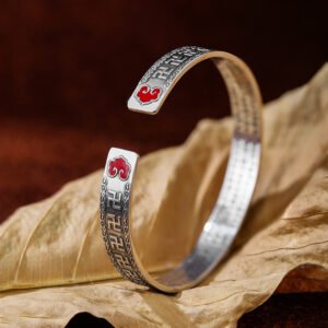 Six-character Mantra Bracelet for Men, Heart Sutra, 12 Chinese Zodiacs' Guardian Buddha, Open-ended Bracelet, Retro Style for Men