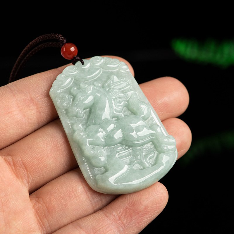 Natural Burmese Type A light green jadeite large - sized Chinese zodiac pendants, glutinous - rice - like jade Chinese zodiac hanging ornaments - Image 3