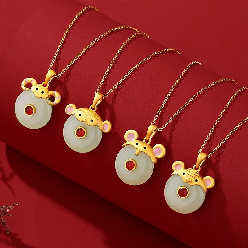 Original Hetian jade peace button cute snake necklace, 925 sterling silver Chinese zodiac animal necklace for the zodiac year, national trend collarbone chain for the Year of the Snake - Image 3