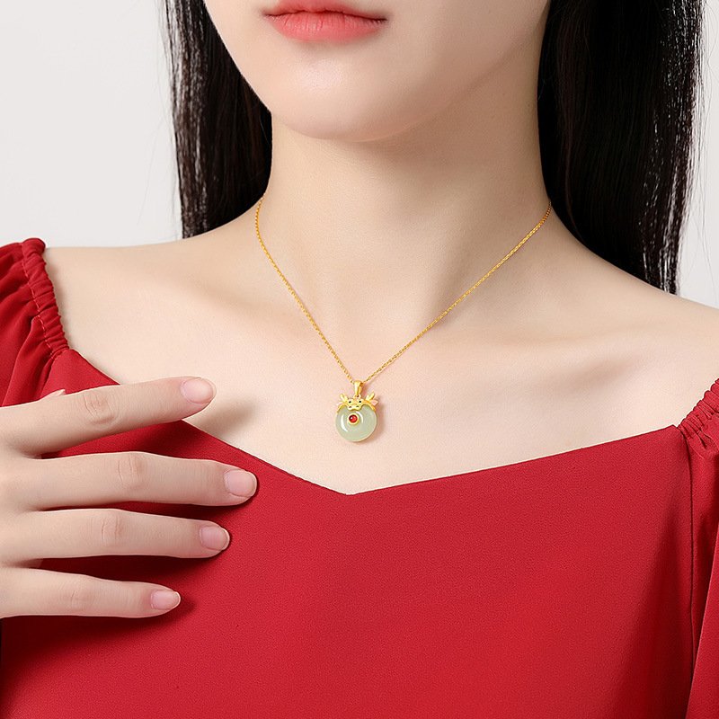 Original Hetian jade peace button cute snake necklace, 925 sterling silver Chinese zodiac animal necklace for the zodiac year, national trend collarbone chain for the Year of the Snake - Image 4