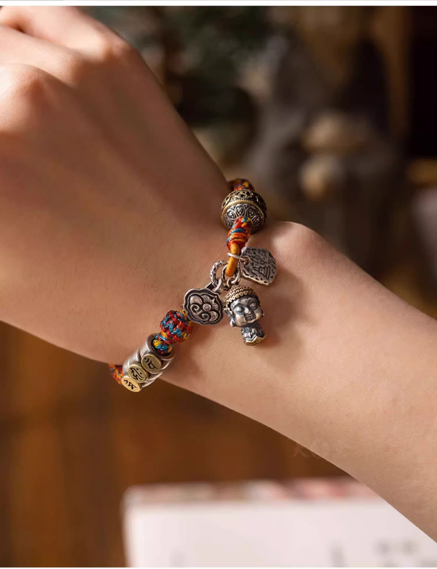 Dashantang Multicolored Rope Pure Silver Sanhe and Liuhe Zodiac Birth Sign Amulet Bracelet for Men, Tibetan-style Bracelet - Image 2