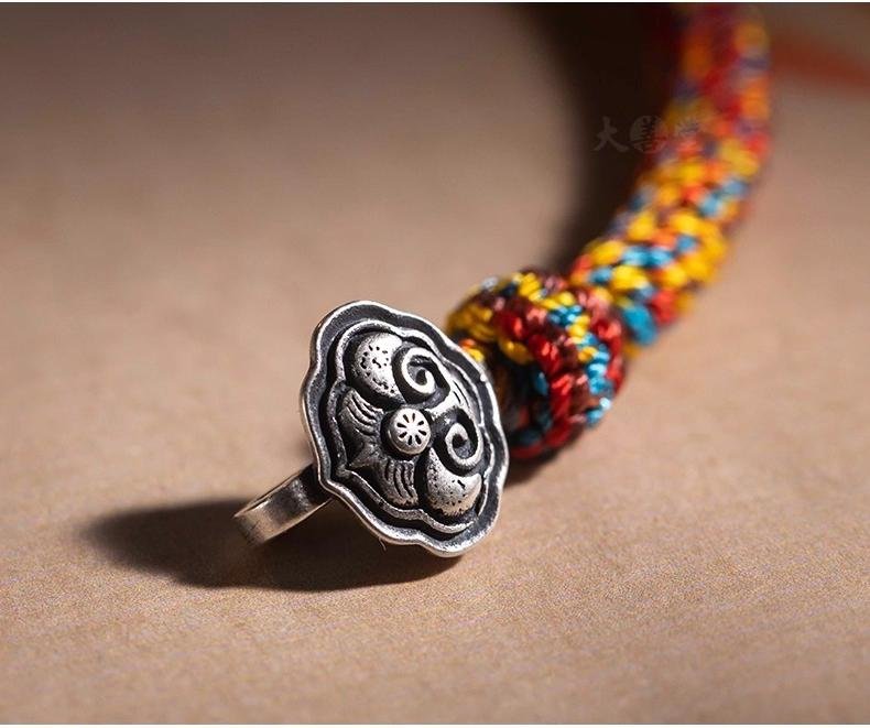 Dashantang Multicolored Rope Pure Silver Sanhe and Liuhe Zodiac Birth Sign Amulet Bracelet for Men, Tibetan-style Bracelet - Image 4
