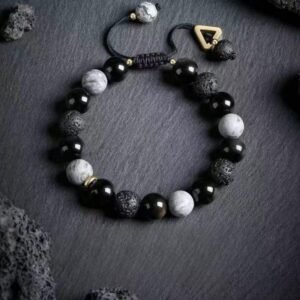 Men's retro volcanic stone string bracelet. Men's high - end, niche and versatile planet - themed jewelry with an ins style
