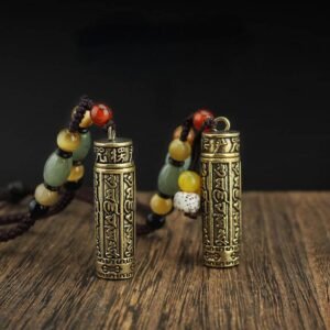 Ethnic style retro brass Gawu box pendant that can be opened to hold things, ancient style necklace with the meaning of Shurangama Sutra pendant