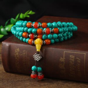 Tibetan ethnic style 108-piece turquoise bracelet, high-end beeswax sweater chain for both men and women, Buddhist bead bracelet, car pendant