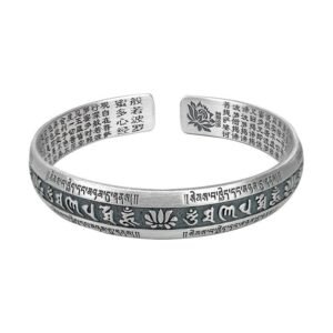 Prajnaparamita Heart Sutra Opening Bracelet, Six-Syllable Mantra Heart Sutra Bracelet, 999 Pure Silver, Retro Wide Version, for Men and Women