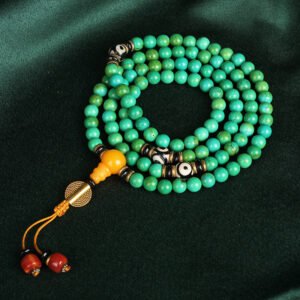 Hubei original mine natural turquoise 108 beads round beads, Grade A fine Buddhist beads, multi-turn bracelet, hand string