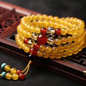 Yellow Chalcedony Bracelet, Multi-strand, Stylish Yellow 108-bead Bracelet, Women's Fashion Jewelry, Birthday Gift, Present