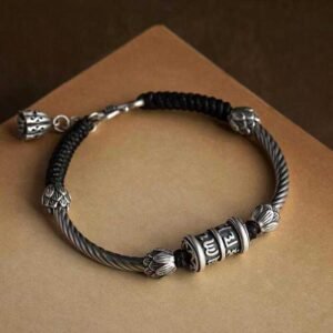 Dashantang Foot S999 Rotating Cylinder Hand-Woven Bracelet, Men's and Women's Couple Bracelet, Retro Valentine's Day Gift Jewelry