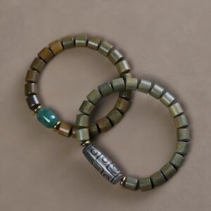 Green sandalwood barrel bead bracelet for men and women, with aventurine dzi bead accessories, wooden single-loop bracelet, prayer beads, cultural and play accessories