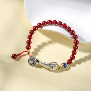 Natural purple gold sand bracelet with 925 silver auspicious wish bracelet, dzi bead, Chinese style, auspicious words and Zen jewelry