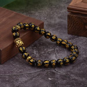 Buddha head Sanskrit religious ethnic stone bead elastic rope bracelet