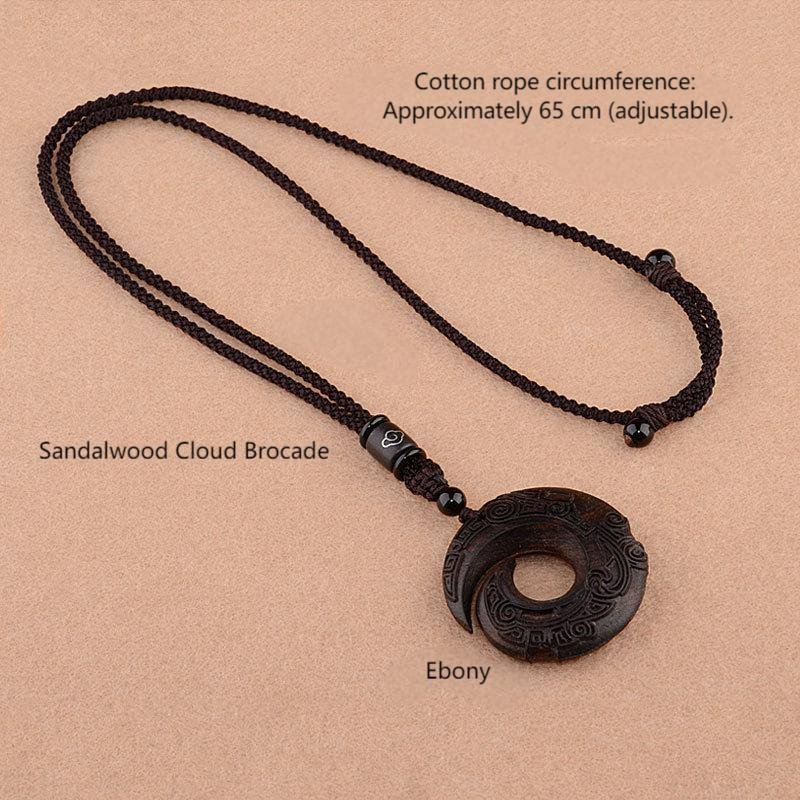 Ethnic style retro sandalwood "fortune turns" high-end pendant long necklace, simple and versatile couple sweater chain accessory - Image 3